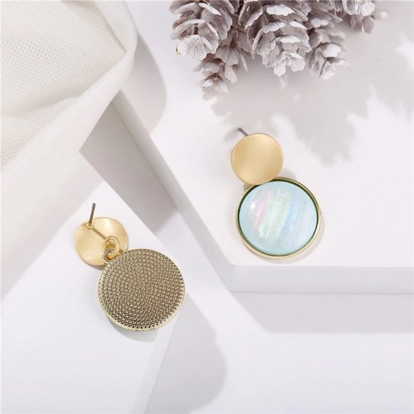 Cyan Iridescent Drop Circular Earrings - Picture 3 of 3